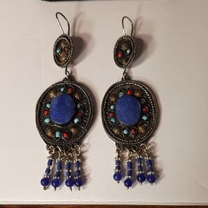 Bajalia Genuine Lapis Lazuli Statement Earrings, Handmade
